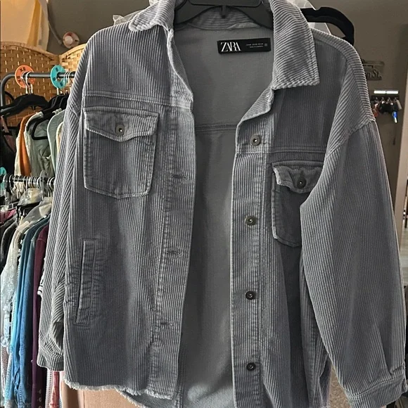 Zara Charcoal Corduroy Shirt Jacket - Picture 5 of 8